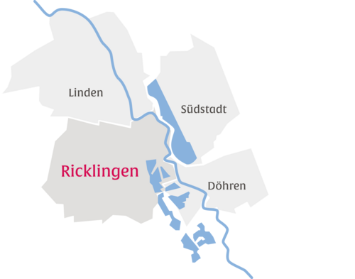 Ausschnitt aus einer Karte mit dem Stadtteil Ricklingen