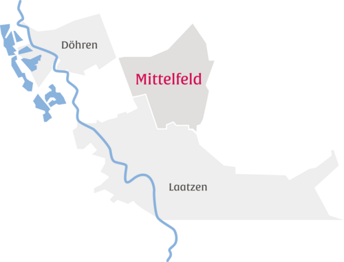 Ausschnitt aus einer Karte mit dem Stadtteil Mittelfeld