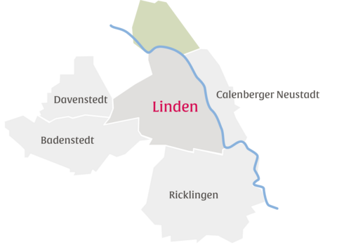 Ausschnitt aus einer Karte mit dem Stadtteil Linden
