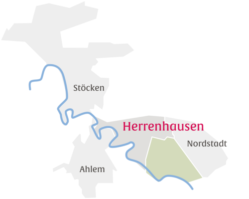 Ausschnitt aus einer Karte mit dem Stadtteil Herrenhausen