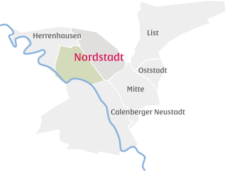 Ausschnitt aus einer Karte mit dem Stadtteil Nordstadt