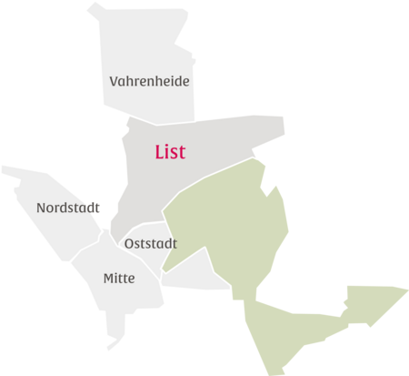 Ausschnitt aus einer Karte mit dem Stadtteil List