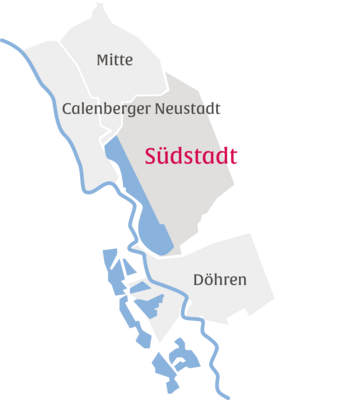 Ausschnitt aus einer Karte mit dem Stadtteil Südstadt