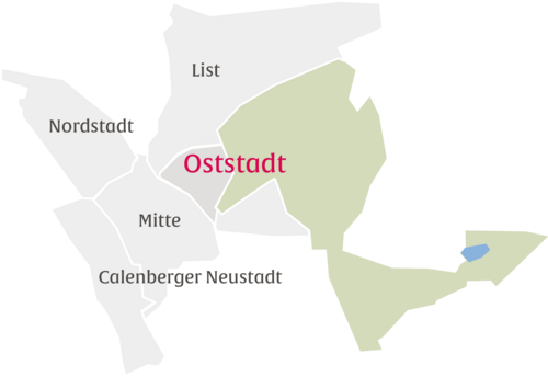 Ausschnitt aus einer Karte mit dem Stadtteil Oststadt